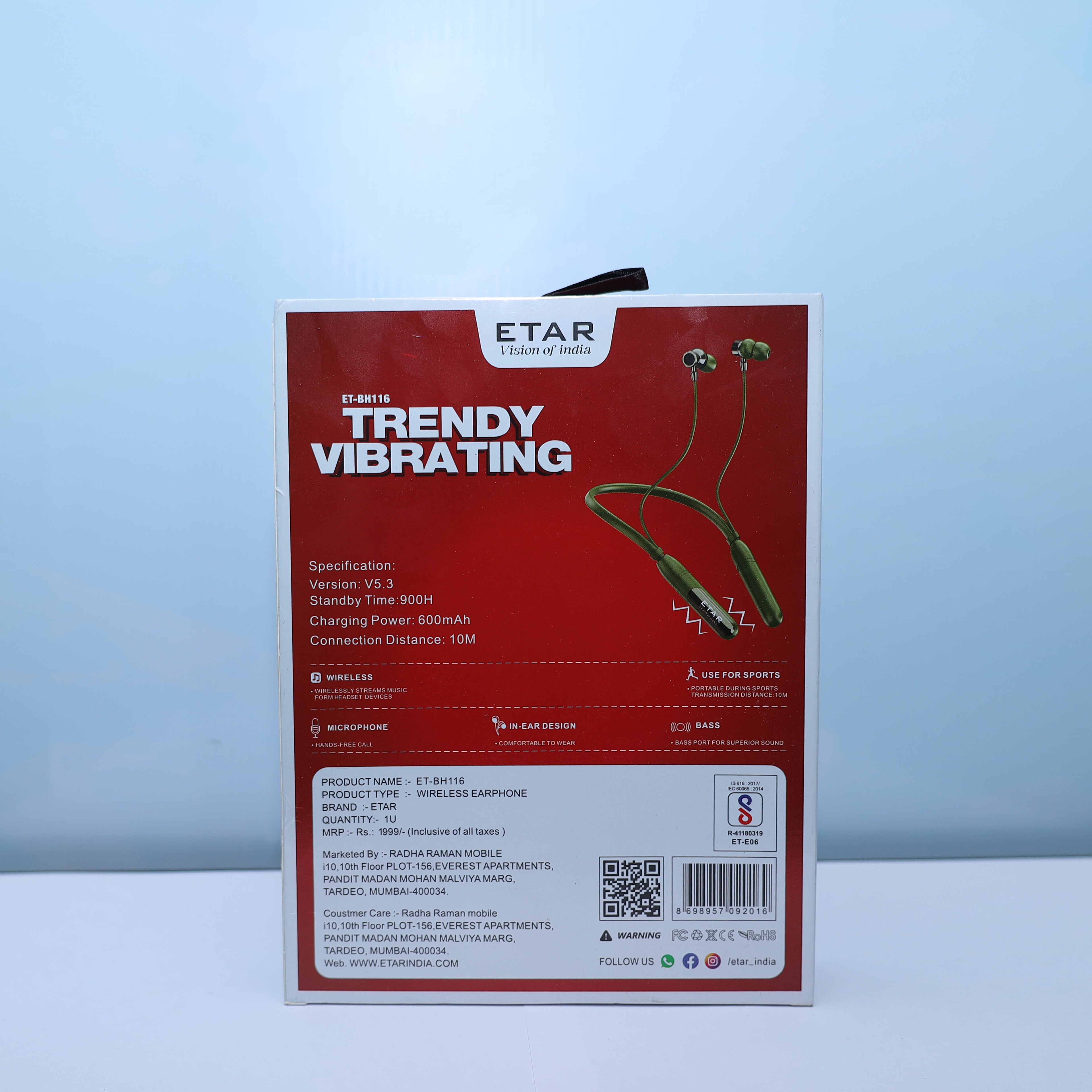 ETAR TRENDY VIBRATING WIRELESS EARPHON